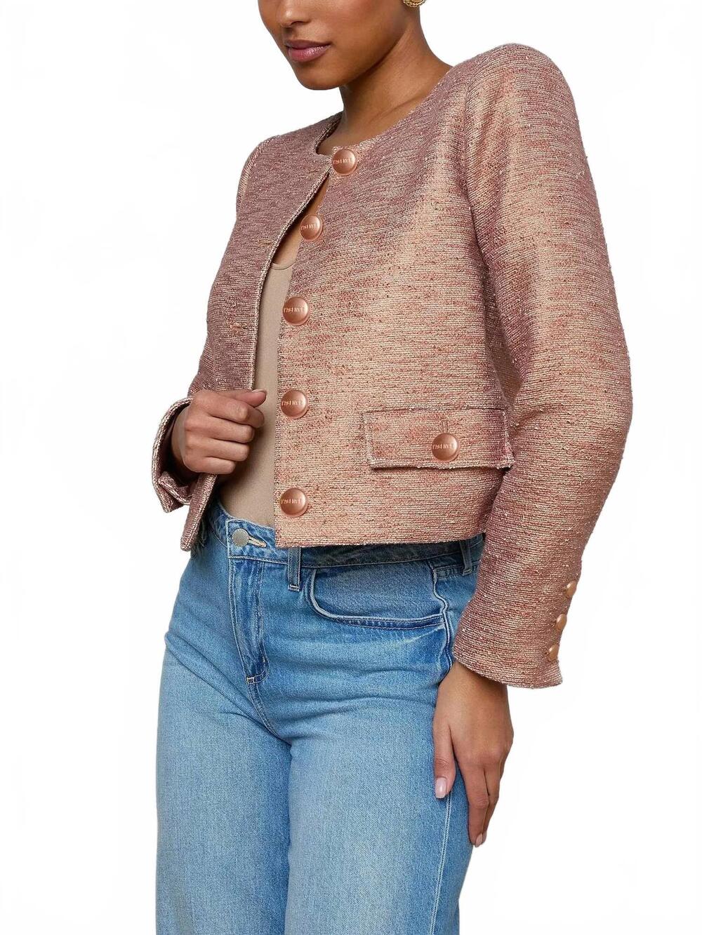 NEW L'AGENCE zell tweed jacket in light auburn